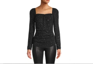 AUTHENTIC KOBI HALPERIN EMBER SEQUIN LONG SLEEVE TOP BLACK SZE SMALL $378 NWT - Picture 1 of 7