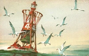 Vintage Postcard Seagulls Flying On The Ocean By Red Farm Studio Pawtucket RI - Picture 1 of 2