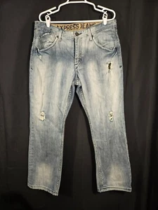 Express Rocco Slim Fit Low Rise Straight Leg Denim Jeans Men’s 36x30 Distressed - Picture 1 of 17