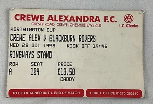 EFB 1998 10/28 Crewe Alexandra v Blackburn Rovers Football (Soccer) Ticket - Picture 1 of 2