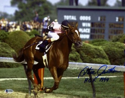 FOTO 11x14 firmada por Steve Cauthen + corte 1994 leyenda del jockey afirmada beckett bas Foto 1 de 3