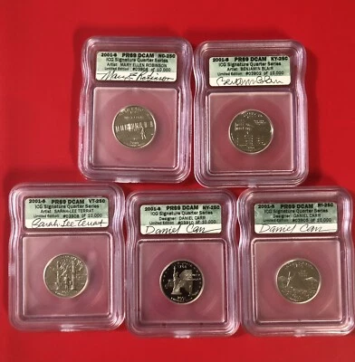 2001-S  State Quarter. Complete Set of 5 State Quarter ICG PR Proof 69 DCAM Clad - Image 1 of 2