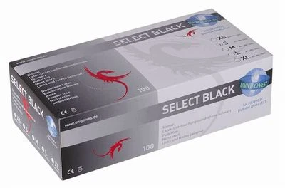 100 Latexhandschuhe Unigloves Select Black XS-XL Latex Schwarz Einweg Einmal