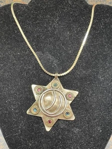 Vintage Sterling Silver Necklace With Large Star Pendant With Gemstones - Picture 1 of 6