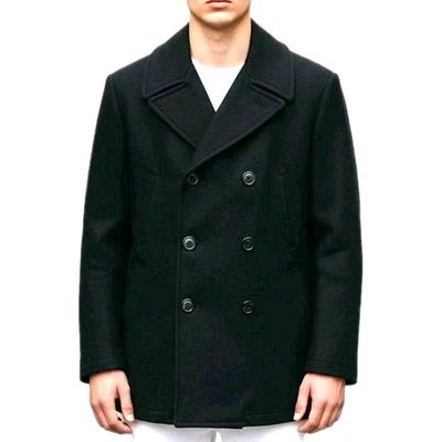 DSCP Quarterdeck Peacoat Overcoat Mens Size 40L Black Wool Heavy Double Breasted - Image 1 of 4