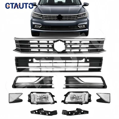 For 2016-2019 VW Passat Front Bumper Upper Lower Grille w/Fog Light & Reflector Foto 1 de 4