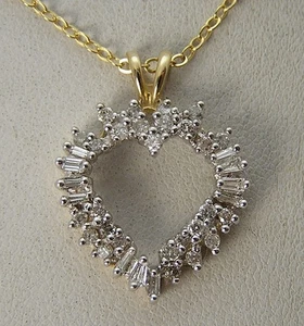 14K Gelbgold & Gold Herz Collier mit 38 Baguette & runden Diamanten ca. 1/2 Ct. - Bild 1 von 8