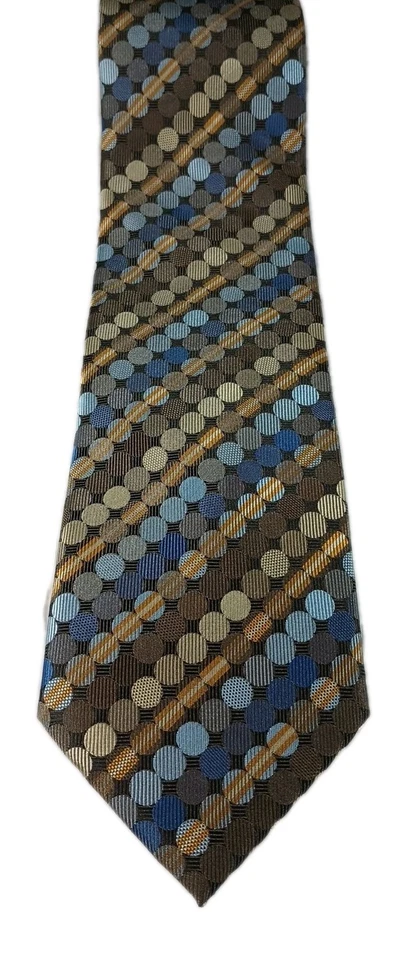 David Taylor Mens Handmade Polyester Tie Multi Brown Blue Geometric Circles EUC - Image 1 of 4