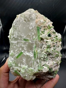 Top Quality 1.7kg Natural Green Tourmaline with Quartz Crystal Mineral Specimen - Picture 1 of 11