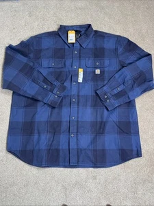 Camicia uomo Carhartt 2XL flanella vestibilità ampia pesante a quadri blu navy nuova con etichette abbigliamento da lavoro - Foto 1 di 7