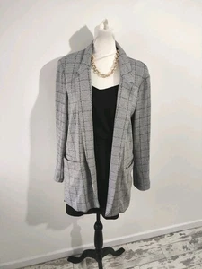 Blazer abierto M&S talla 14 para mujer negro blanco dientes de perro ropa de trabajo informal  - Imagen 1 de 7