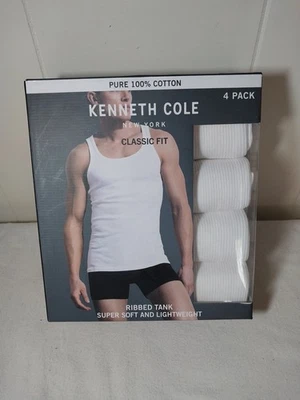 PACK DE 4 TANQUES KENNETH COLE NY CLASSIC FIT BLANCOS ACANALADOS NUEVOS TALLA L 42-44" Foto 1 de 4