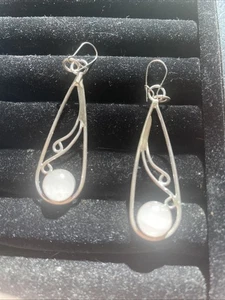 .925 Sterling Silver and Pink Chalcedony Stones Hand Crafted In US 2 Inches Long - Picture 1 of 5