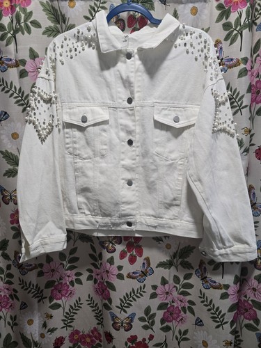 OFF WHITE Giacca denim SALT Star Embellish Pearl Crystal taglia S M oversize bianco sporco RODEO