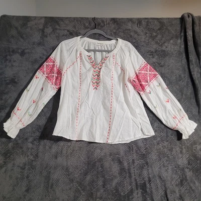 Impresiones Top Mujer Med Blanco Rosa Bordado Gasa Hippe Artístico Boho Mezical Foto 1 de 4