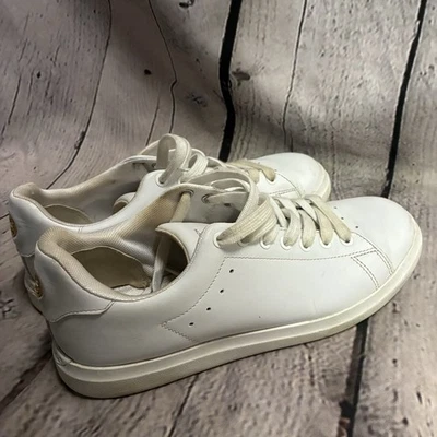 Tory Burch Double T Howell Court Womens 7.5 White Leather Lace Up Sneakers AS IS - Image 1 of 4