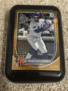 Bowman 2025 cromo Francisco Lindor #59 refractor de oro 50/50 - Imagen 1 de 8
