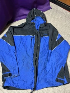 FILA Mens Size Large Blue Black Hiking Coat Zip Up Hooded Outdoor Jacket - Picture 1 of 5