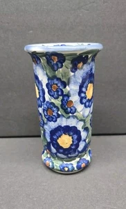 Vaso ceramica polacca fiori blu unico Polonia arte ceramica 5 1/2 pollici - Foto 1 di 17