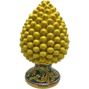 Sizilianischer Keramik Tannenzapfen von Caltagirone Farbe gelb handdekoriert 30 cm - Bild 1 von 3