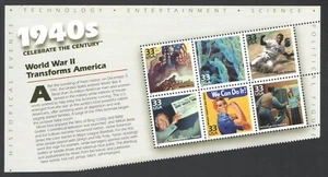 6 Unused US Postage 33 Cent Stamps 1940s Celebrate the Century Jackie Robinson - Picture 1 of 4
