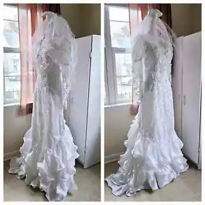 Vintage 1980er Größe 8 San Martin Bridals weiß aufwendig bestickt Brautkleid - Bild 1 von 24