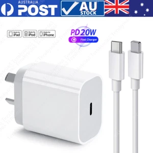 For iPhone 14 13 12 11 8 USB Type C Fast Power Adapter 20W PD Cable Lot AU Block - Picture 1 of 17