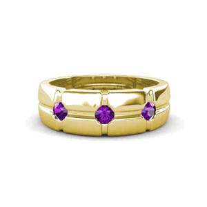 Amethyst Cross Patterned Men Wedding Band (7.50 mm) 14K Gold JP: 355084 - Picture 1 of 22