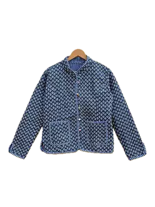 Giacca unisex a blocco a mano blu indiano floreale cotone trapuntato donna giacca abbigliamento - Foto 1 di 4