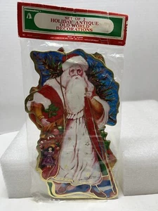 "Juego de 2 calcomanías decorativas de Navidad de Papá Noel del Viejo Mundo vintage tamaño 9"" H X 5"" W" - Imagen 1 de 2