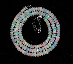 Ethiopian Welo Fire Opal Gemstone Beads 16inches Necklace 925 Silver F4180