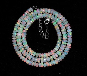Ethiopian Welo Fire Opal Gemstone Beads 16inches Necklace 925 Silver F4180 - Picture 1 of 5