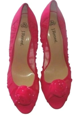 J. Renee Shoes Sz 10.5 Pink Satin Open Toe Beaded Rose Wedding Pumps Heels M - Image 1 of 4