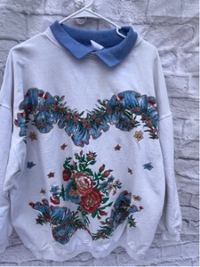Vintage Retro Grandma’s White Floral Sweatshirt - Picture 1 of 11