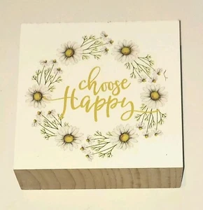 ELIGE FELIZ 3.5" X 3.5" Bloque Madera Letrero Galleta Barril - Imagen 1 de 2