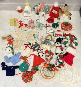 Vintage Huge Lot Over 35 Pc Christmas Ornaments Crochet Knit Handmade Assortment - Picture 1 of 15