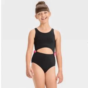 Cat & Jack Small (6/7) Solid Black One Piece Swimsuit Pink Side Tie Detail - Picture 1 of 6