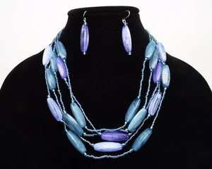 Nuevo conjunto de collar y pendientes con cuentas de vidrio azul y acrílico #N2614 - Imagen 1 de 2