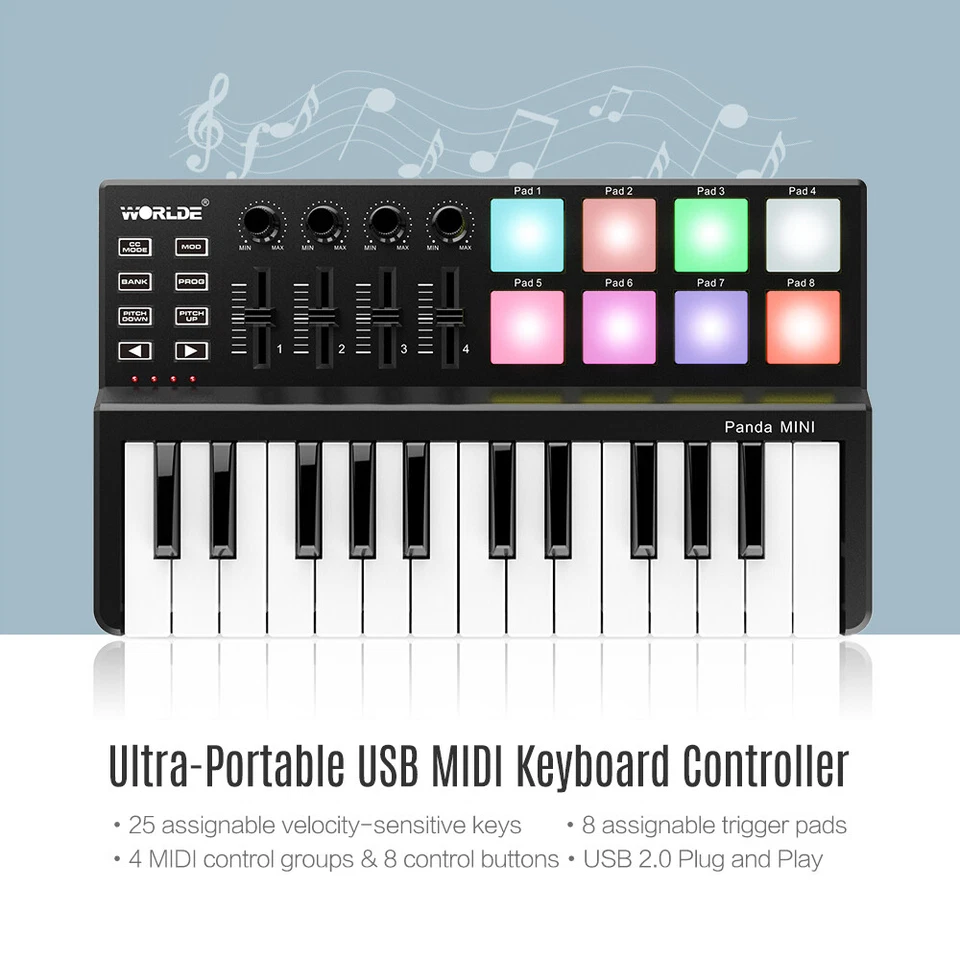 Professional Worlde Panda mini 25-Key USB Keyboard Drum Pad MIDI Controller Gift - Bild 1 von 3