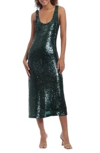 Donna Morgan Womens 8 Deep Turquoise Sequin Round Neck Sleeveless Midi Dress NWT - Picture 1 of 8