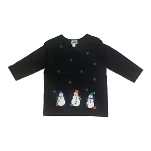 Metropolitan Happy Snow Family Black T-Shirt Women's Medium Snowman Christmas - Picture 1 of 7