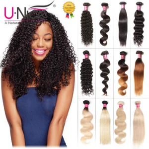 100% Indian Curly/Straight/Wavy Human Hair Bundles Extensions Ombre Black Blonde - Picture 1 of 21