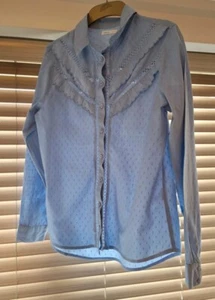 Excellent Springfield cotton frill blouse, size EU 40, cornflower blue - Picture 1 of 6
