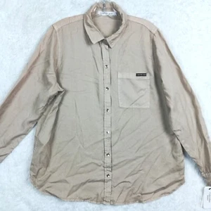 Calvin Klein Jeans Womens Shirt Button Up Beige Lightweight Long Sleeve XL New - Picture 1 of 10