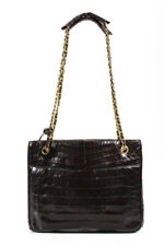 Chanel Vintage Dark Brown Crocodile Gold Tone Chain Shoulder Handbag