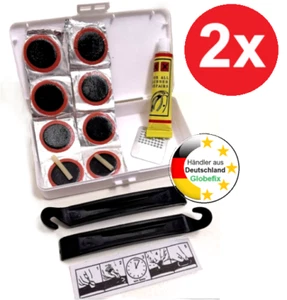 2x Fahrrad Flicken Reparatur Set Reifen Schlauch Rad Flickzeug Flickenset + Box - Bild 1 von 1