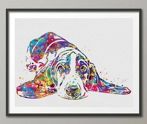 Basset Hound Hund Aquarell Hund Druck Basset Hound Haustier Doglover Geschenk Welpe - 1444 - Bild 1 von 4