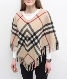 Women's BURBERRY London 100% Wool Nova Check Poncho Cape Coat One Size ENGLAND - Picture 1 of 11