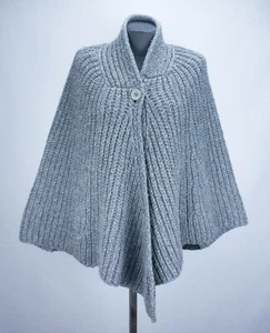 Stella McCartney Women Chunky Knit Poncho Gray Cape Wool Blend Size 46 Oversized - Picture 1 of 12