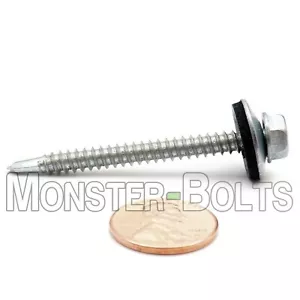 #10 x 2" HWH w/ Bonded EPDM Washer Zinc #3 Pt.0Self Drilling Tek Roofing Screws - Picture 1 of 3
